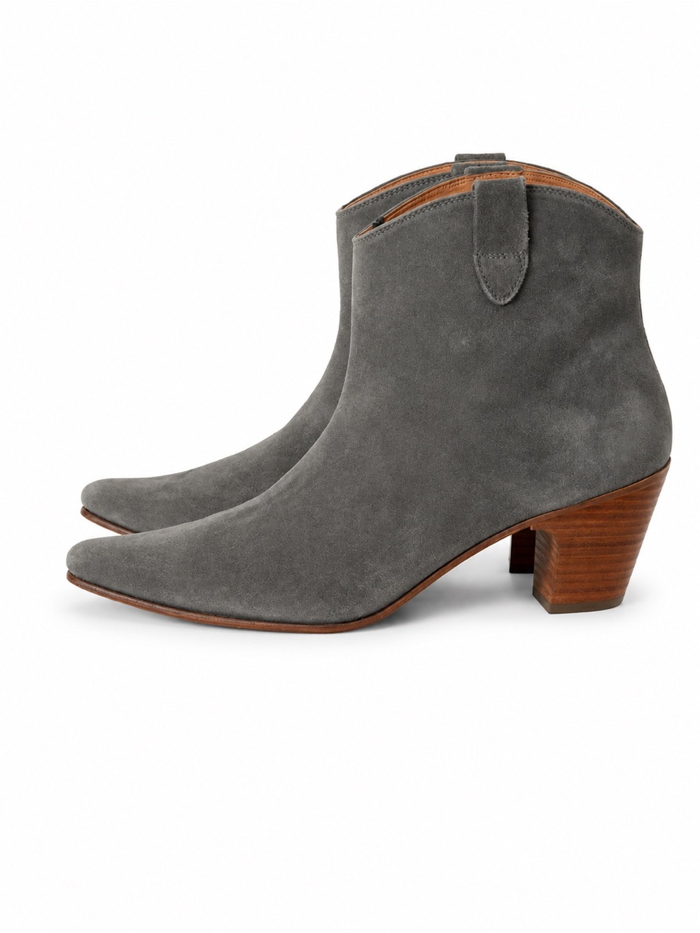 Rachel Comey Gray Suede Ankle Booties with Stacked Wood Heel